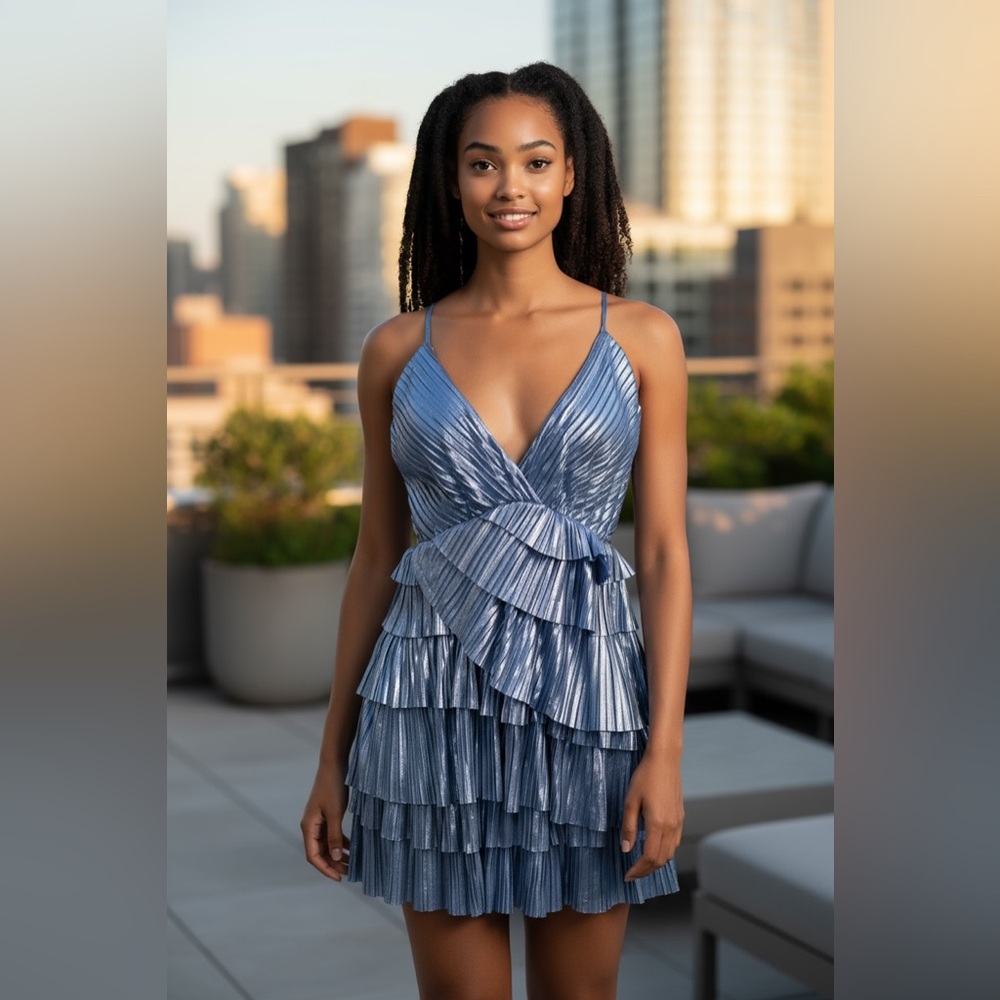 #342 Chic Blue Ruffled Dress